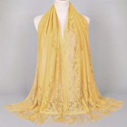 Floral Lace Scarf Shawl With Tassels, Soft Mesh Fringe Wraps Shawl 