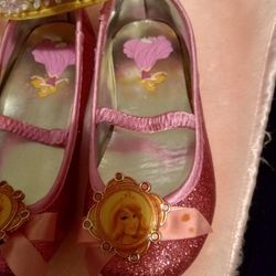DISNEY PARK PRINCESS AURORA GIRLS PINK GLITTER COSTUME SHOES