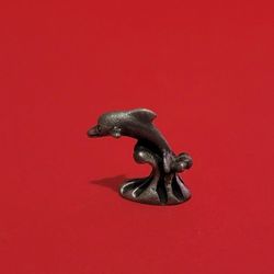 Vintage Pewter Dolphin Above Waves Miniature Collectible Figurine 1"

