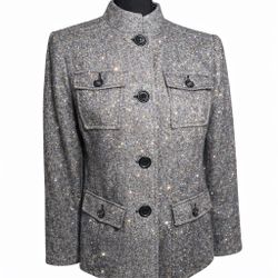 Style & Co Petite Tweed Blazer Jacket Gray Speckled 10P Button Front Classic