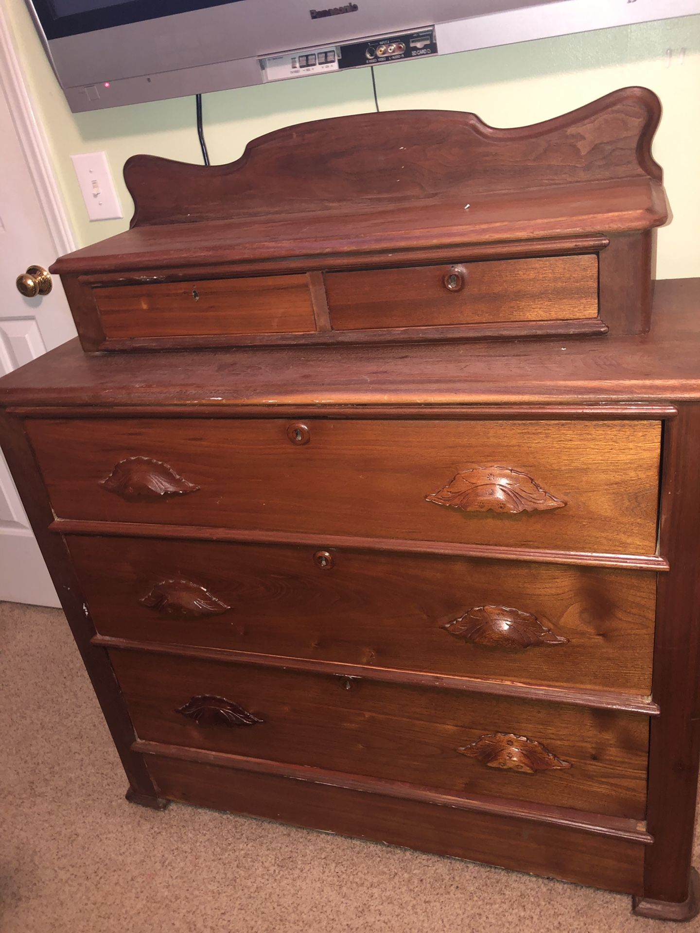 Antique wooden dresser all drawers have locks but no key