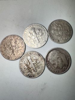 5 Silver US Dime Lot, 90% Silver Coins