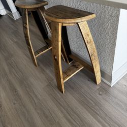 Two Unique 31” Wooden Barrel Bar Stools 