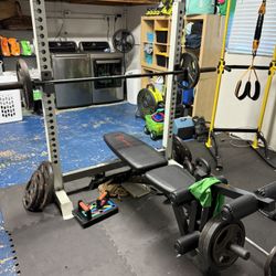 Forged Pro OB 600 Bench/squat Rack w/ Marcy Adjustable Weight Bench And  45lb Bar