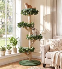 new assembled Solid Wood Cat Tree, 59.06" Tall Cat Tower for Multi-Cats Modern Cat Tree Tower with Sisal Scratching Posts, Washable & Removable Cushio