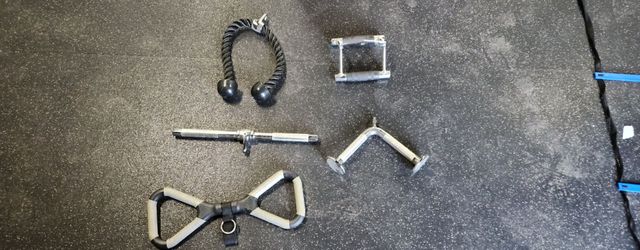 5pc Gym Cable Attachments Bundle (Tricep Rope, Bars, Grips)