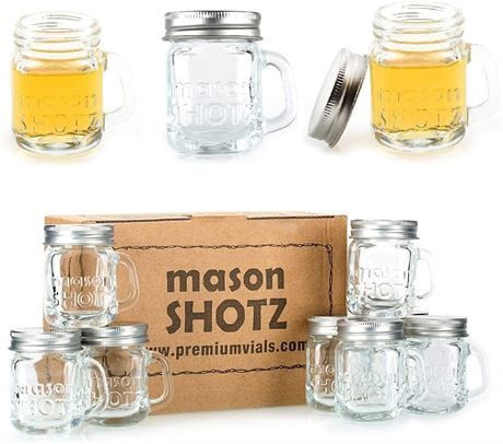 Premium Vials - Mini Mason Jar Shot Glasses with Handles (Set of 8) – Leak-Proof

