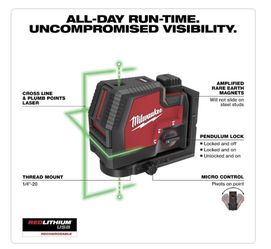 Milwaukee Green 100 ft. Cross Line and Plumb Points Rechargeable Laser Level with REDLITHIUM Lithium-lon USB Battery and Charger