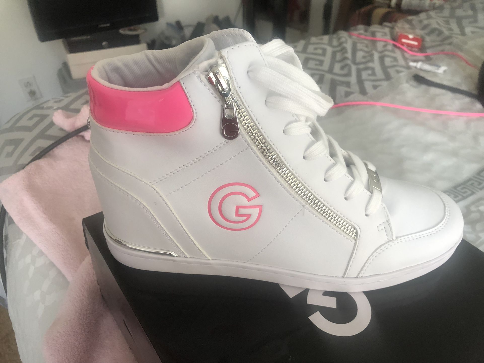Pink And White  Sneaker With Heel