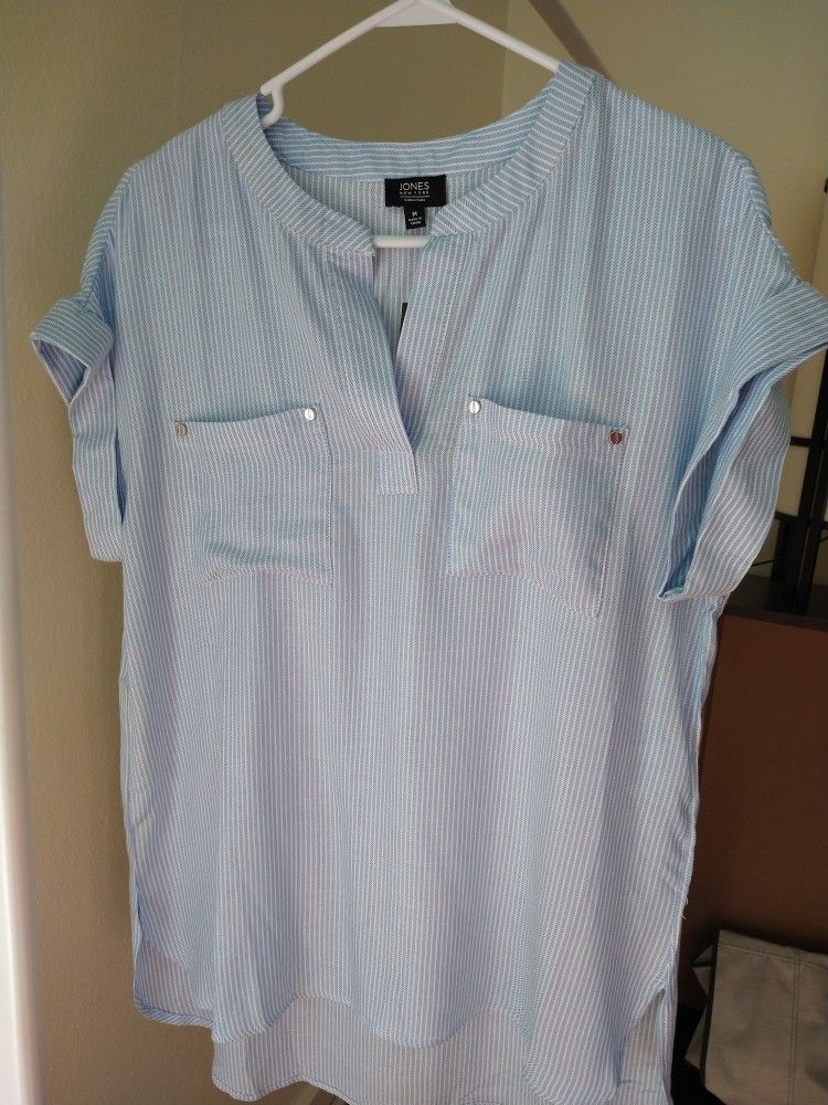Jones New York Signature Blue/White Striped Top size M
