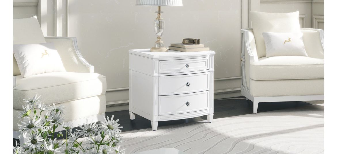 White 3-Drawer End Table Nightstand