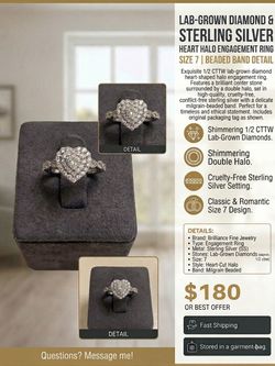 Lab-Grown Diamond Sterling Silver Heart Halo Ring