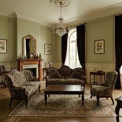 3-Piece Antique Victorian Style Living Room Set – Floral Upholstery & Carved Wood