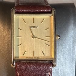 Seiko Tank Mens Vintage Watch Gold Dial Gold Plated 7N00-0AZ0 Leather