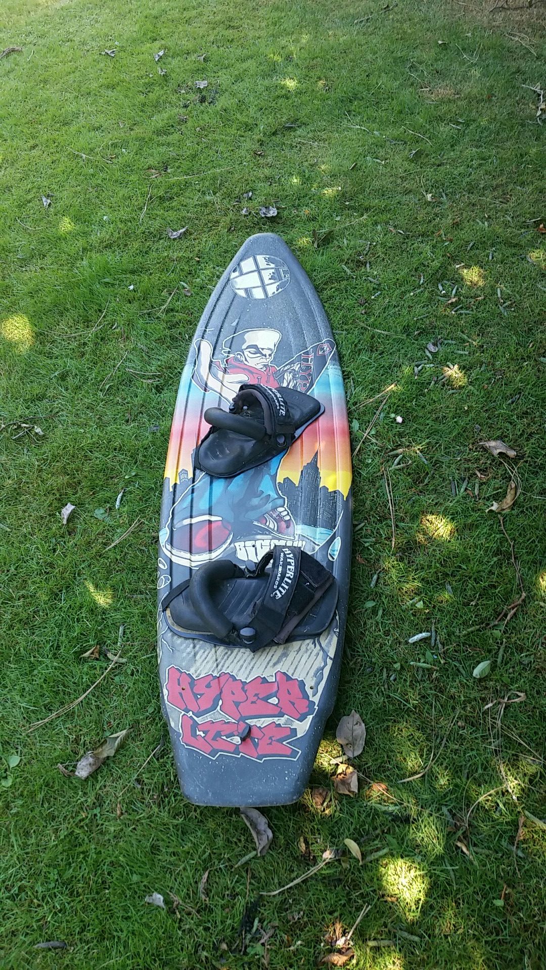 Hyperlite big gun wakeboard made in USA with bindings used