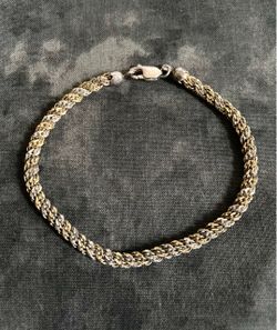 Sterling Silver 925 Italy Vermeil Gold/Silver Swirl Twisted Diamond Cut Rope Link Chain 8" Bracelet 10.63g Margarita