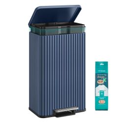 Trash Can, 13 Gallon (50 L) Garbage Can for Kitchen, with Lid, Pedal, and Removable Inner Bucket, Soft Close, Stainless Steel, 15 Trash Bags (Code K) 