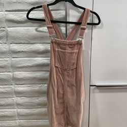 Topshop Dusty Blush Pink Velvet Denim Overalls Jumper Mini Dress Size 0