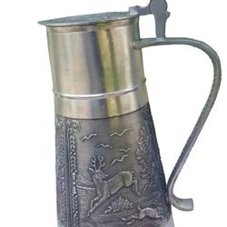 ANTIQUE DETAILED MULTI FIGURE GERMAN PEWTER 12" STEIN TANKARD GERMANY EARLY 1900