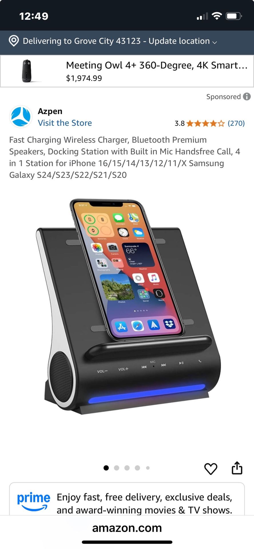 Azpen  Dockall Wireless Charging With Bluetooth Speaker 