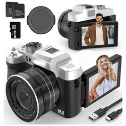 6K Digital Camera for Photography 84MP Digital Cameras with WiFi Camera Vlogging for YouTube Touchscreen 18X Zoom Video Camera with 32GB TF Card & 2X 