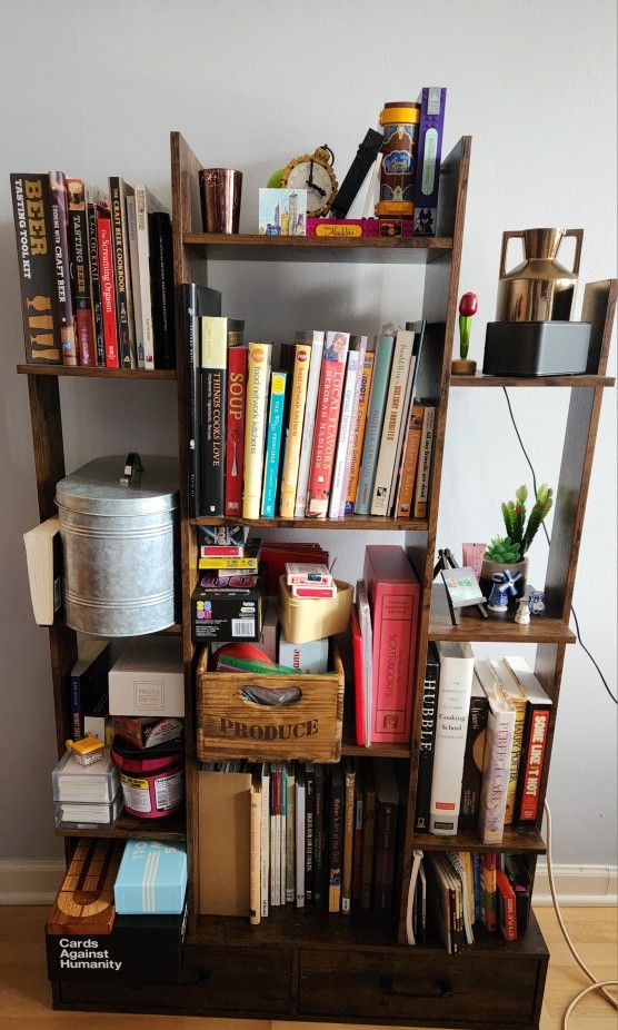 Wood Bookshelf With Drawers