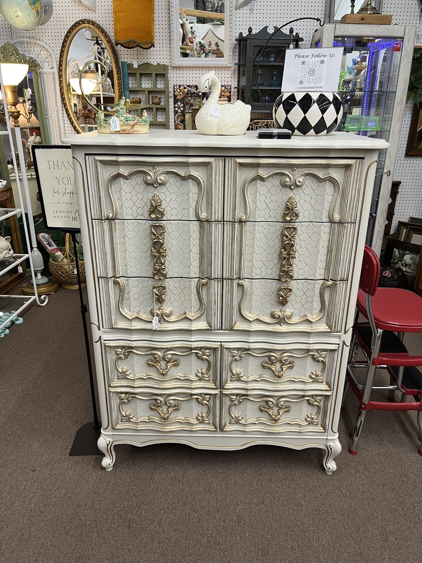 Vintage Basset French Rococo Tall Boy Dresser