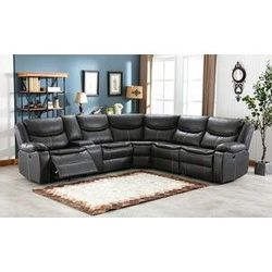 Brand new black/brown/gray air leather power reclining sectional (125.80 x 112.80 x 39.80 in. H)