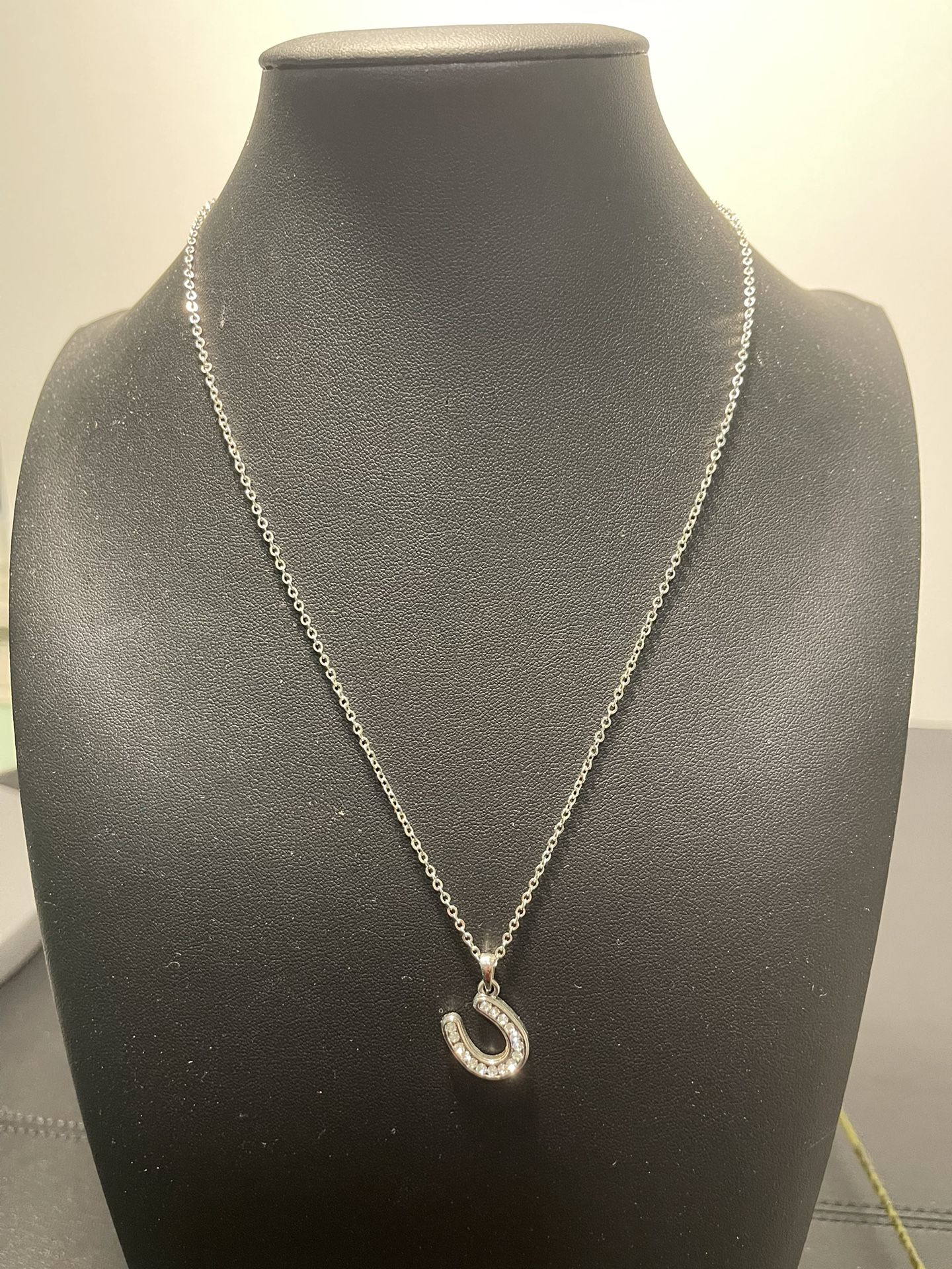 Vintage Y2K Initial Monogram U Horseshoe Pave Rhinestones Silver Tone Necklace Lobster closure Lucky horseshoe or “U” initial pendant Pristine vint