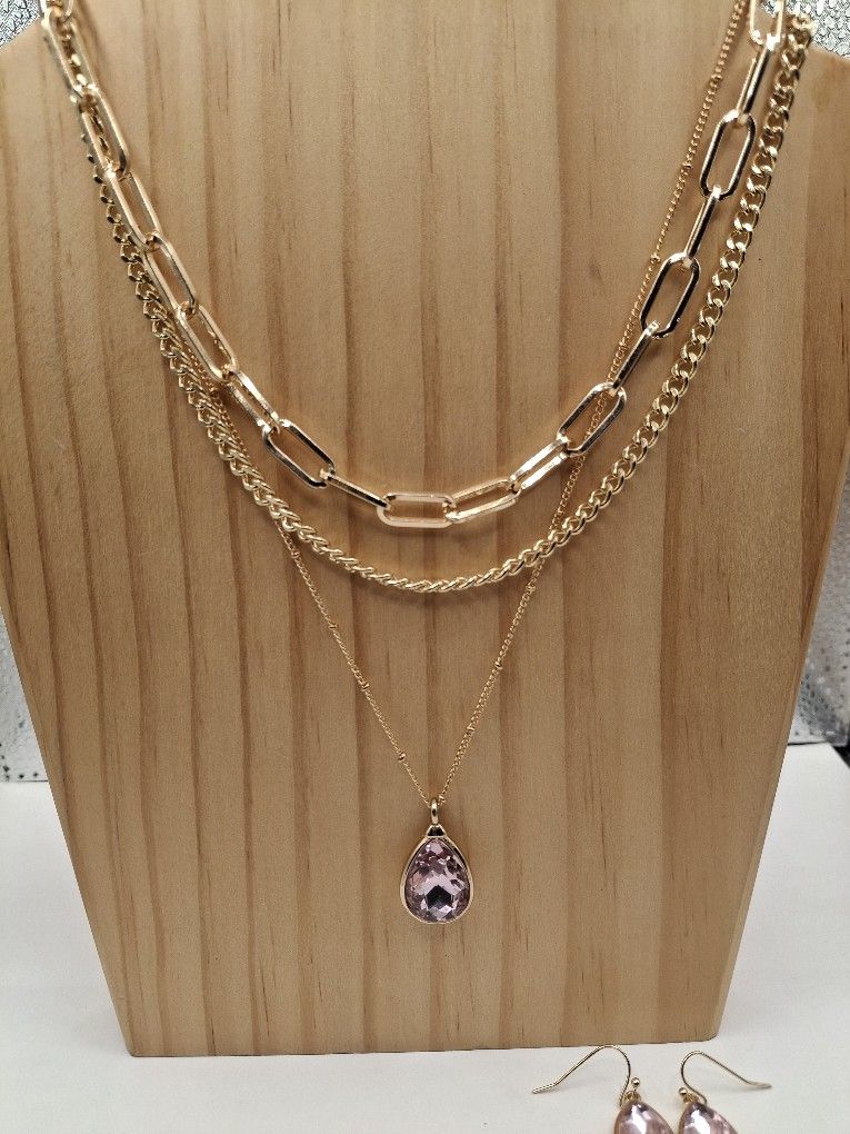Teardrop Pendant Layered Necklace 