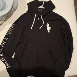 Polo Ralph Lauren Big Pony Black Zip Up Hoodie Size L