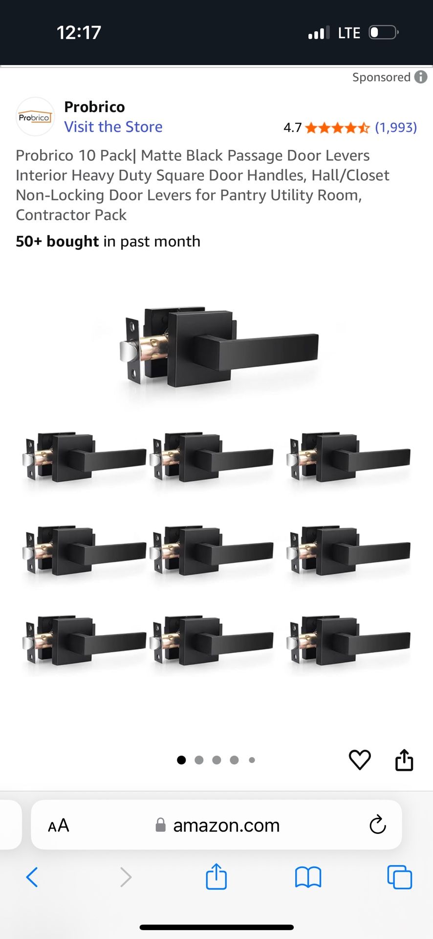Sopoby 10 Pack Matte Black Door Handles Privacy Door Levers, Keyless Interior Door Knobs Square Door Levers Heavy Duty D