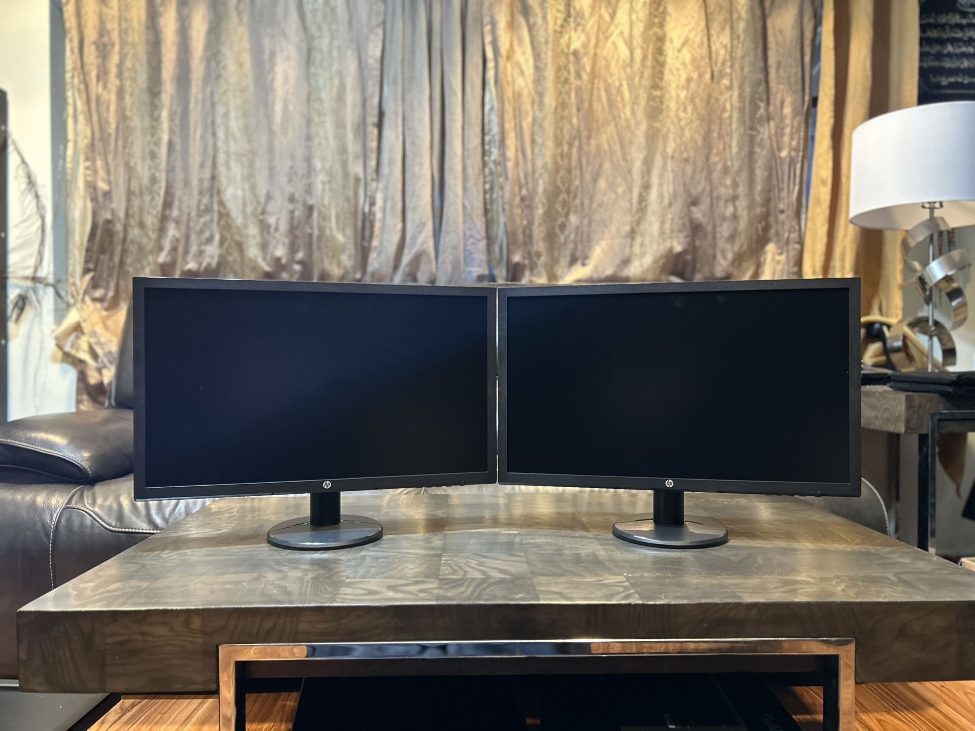 Two ( dual ) HP V24 24” inches LED Full HD 1080p AMD FreeSync 1ms 75Hz VGA HDMI VESA compliant computer monitors