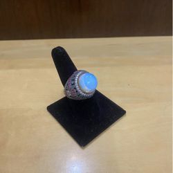 Blue Iridescent Gem Stone Ring Size 8