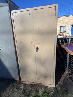 Tan Metal Two Door Storage Cabinet