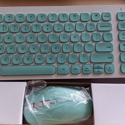 Wireless Baby Blue Keyboard And Mouse