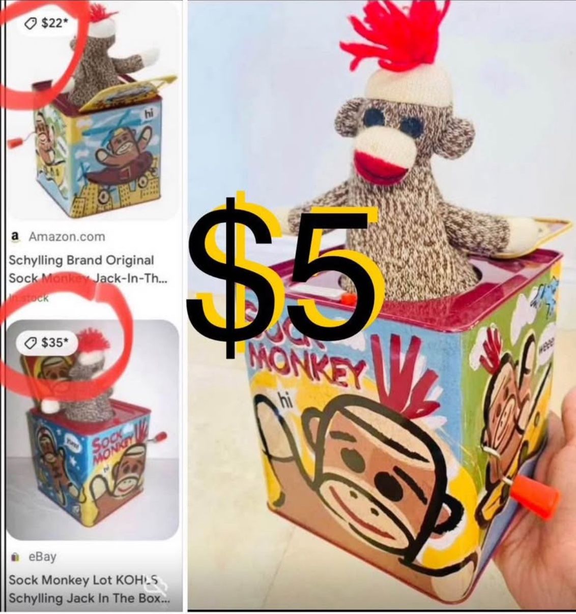 $5 Jack in the Box /Sock Monkey Schyliing Toys in great condition