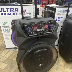 Ultra boom 18” Bluetooth Wireless Portable Rechargeable 18500W   Loud Speaker , Microphone wireless And Remote Included On Sale 
