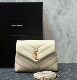 YSL Loulou Puffer Small Shoulder Bag in Cream / Ivory with Gold Hardware – Crossbody Included