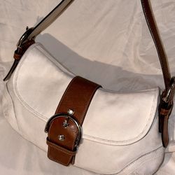 COACH Soho Shoulder Bag CreamBrown Leather Y2K Vintage Purse