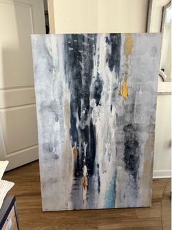 Blue, white, gold canvas art
