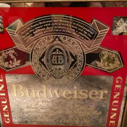 Vintage Budweiser King of Beers Framed Mirror Bar Sign 15x15 | Man Cave Decor