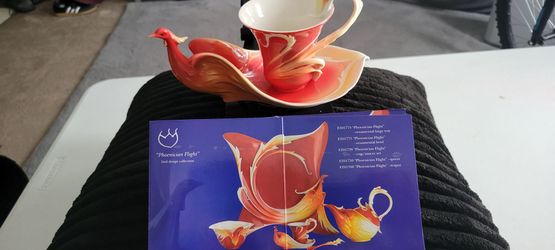2008 Franz Porcelain  Sculptured Phoenix in Flight Bird Cup & Saucer