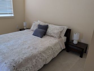 Solid rubber wood Queen bed and mattress