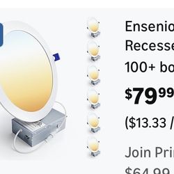 Ensenior 6 Pack 8 Inch LED Recessed Light, Dimmable 1600LM High Brightness 18W 120V