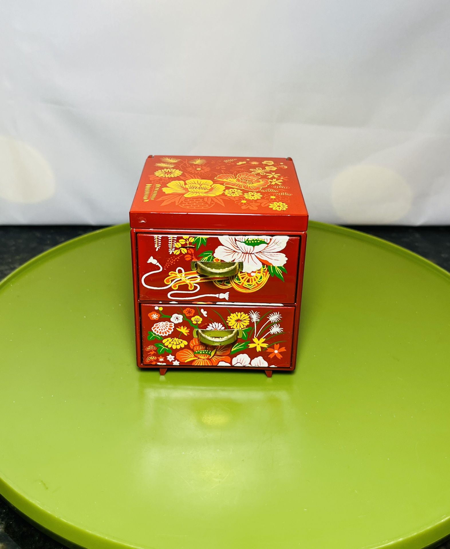Vintage Japanese Plastic Red Lacquer Mini Jewelry Box 