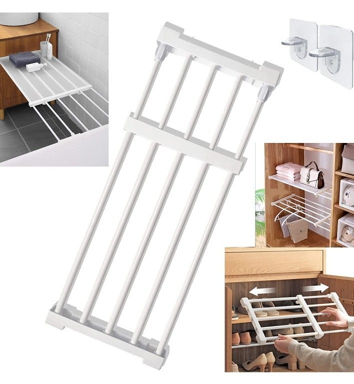 Closet Tension Metal Shelf Expandable, Organizer,Adjustable No-Drill Wardrobe Cabinet, Bathroom.