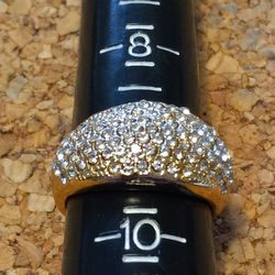 GOLD PLATED ICED OUT ZIRCON DIAMOND RING.  SIZE 9