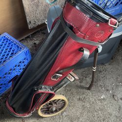 Vintage golf Bag With Built In Push Cart