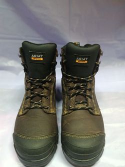 Ariat women 7 treadfast 6” waterproof steel toe work boots.